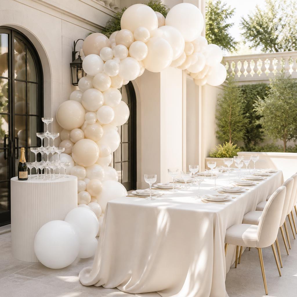 Sunlit garden patio celebration setup